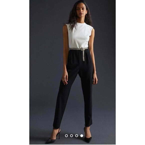 Anthropologie -Hutch Open Back Jumpsuit White Black  size 8 - Picture 3 of 10
